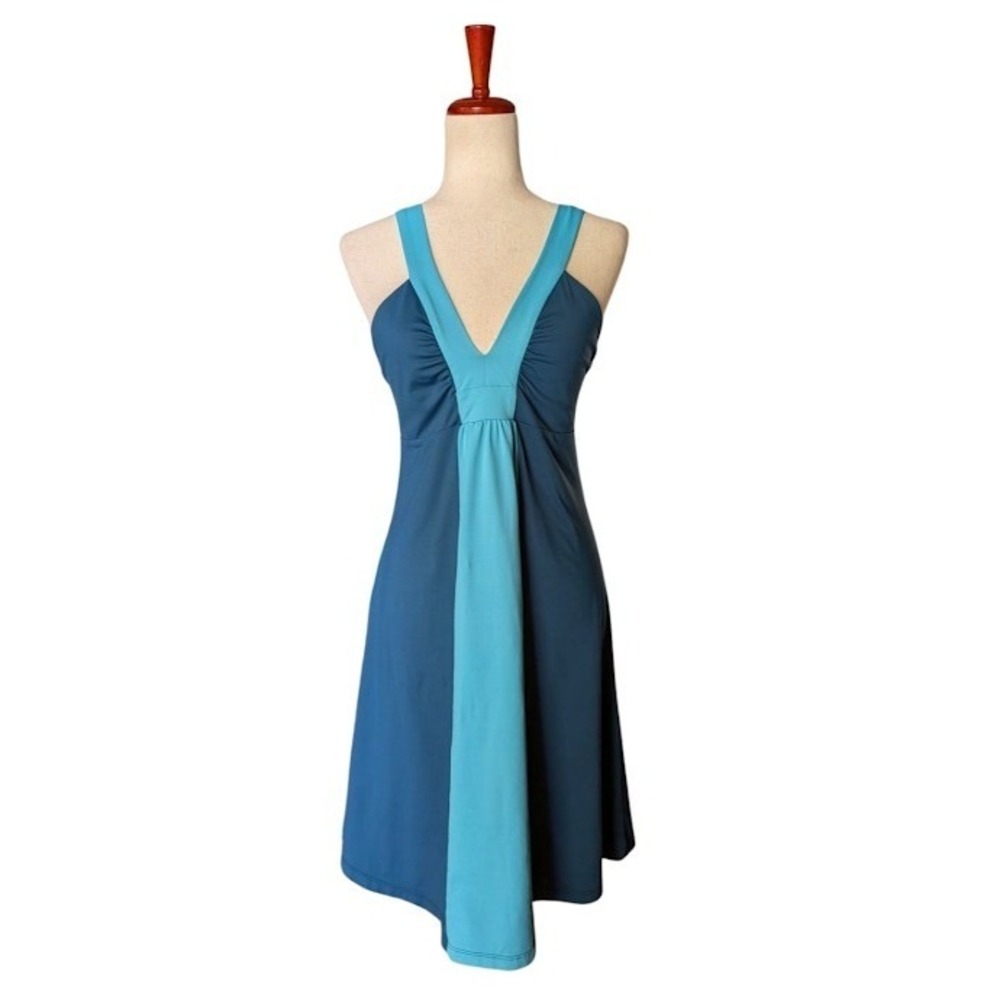 Patagonia Kamala Dress Womens Medium Blue‎ Colorblock V-Neck Stretch 58895 S0